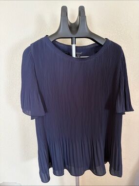 Ann Taylor Navy Blue Pleated Flutter sleeve Blouse.